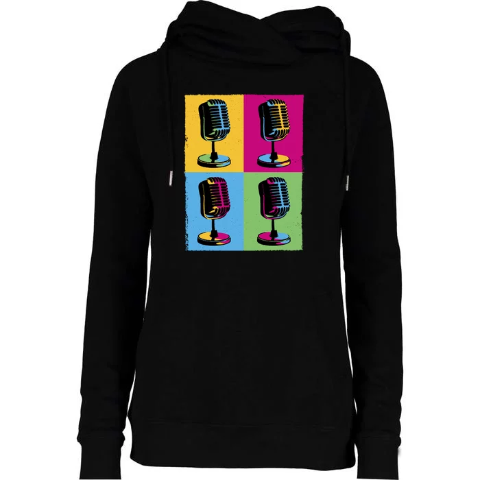 Pop Art Microphone Music Womens Funnel Neck Pullover Hood