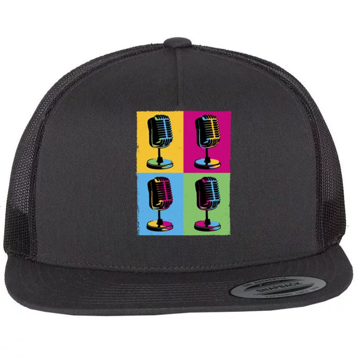 Pop Art Microphone Music Flat Bill Trucker Hat