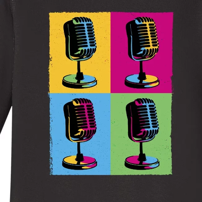 Pop Art Microphone Music Baby Long Sleeve Bodysuit