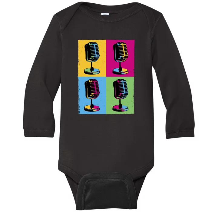 Pop Art Microphone Music Baby Long Sleeve Bodysuit