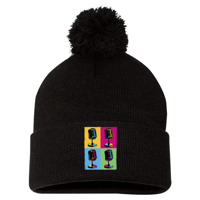 Pop Art Microphone Music Pom Pom 12in Knit Beanie