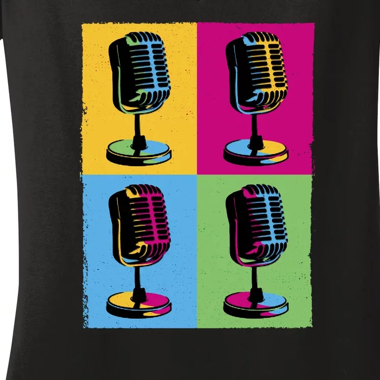 Pop Art Microphone Music Women's V-Neck T-Shirt