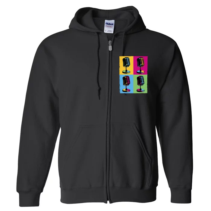 Pop Art Microphone Music Full Zip Hoodie