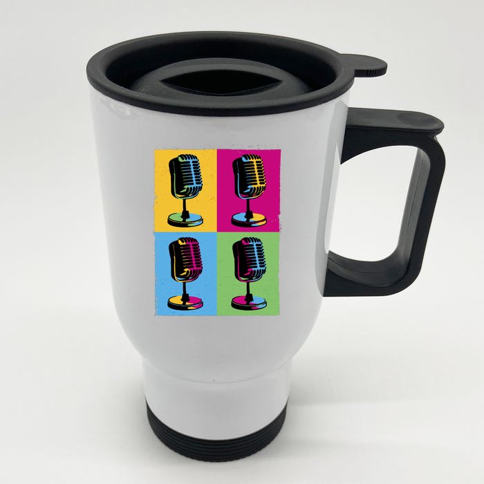 Pop Art Microphone Music Front & Back Stainless Steel Travel Mug