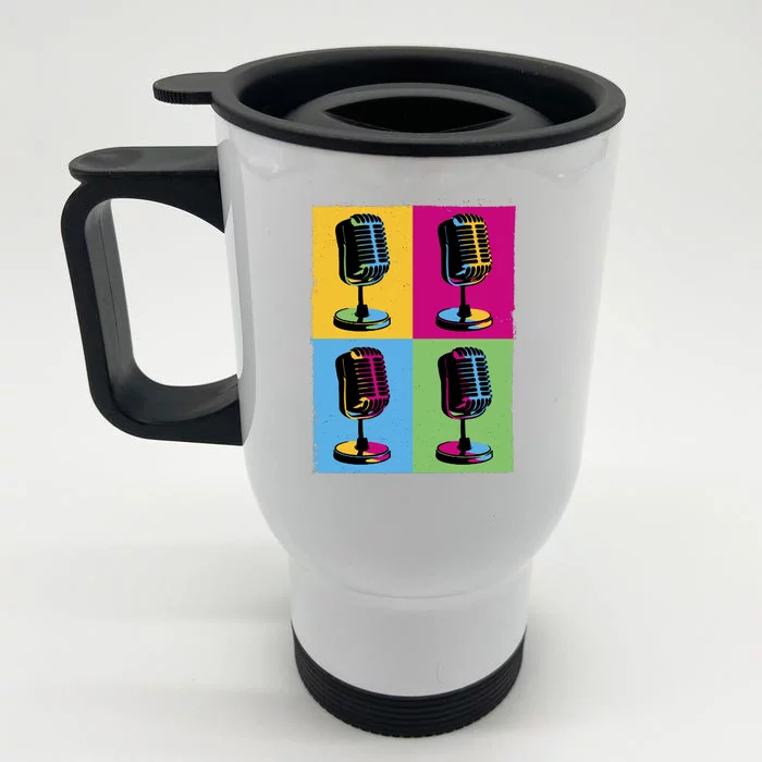 Pop Art Microphone Music Front & Back Stainless Steel Travel Mug