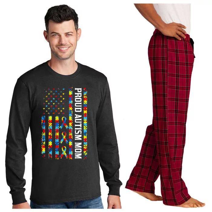 Proud Autism Mom American Flag Autism Awareness Mom Funny Gift Long Sleeve Pajama Set