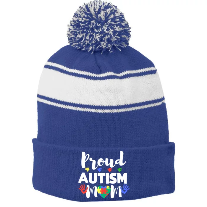 Proud Autism Mom Awareness Love Great Gift Puzzle Gift Stripe Pom Pom Beanie