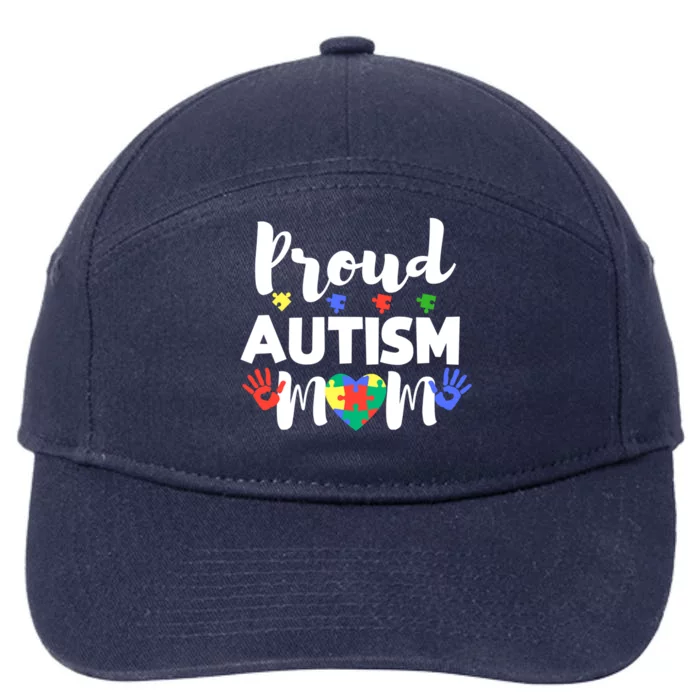 Proud Autism Mom Awareness Love Great Gift Puzzle Gift 7-Panel Snapback Hat