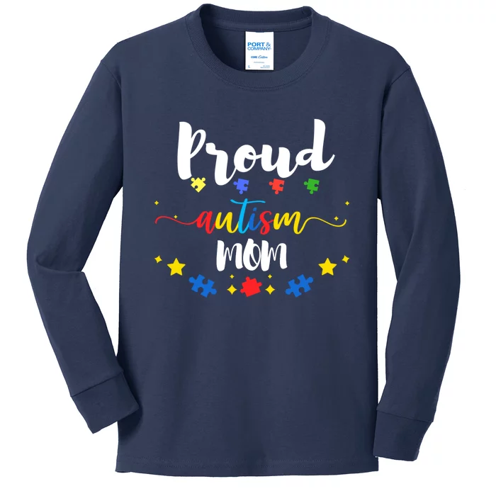 Proud Autism Mom Awareness Puzzle Gift Kids Long Sleeve Shirt