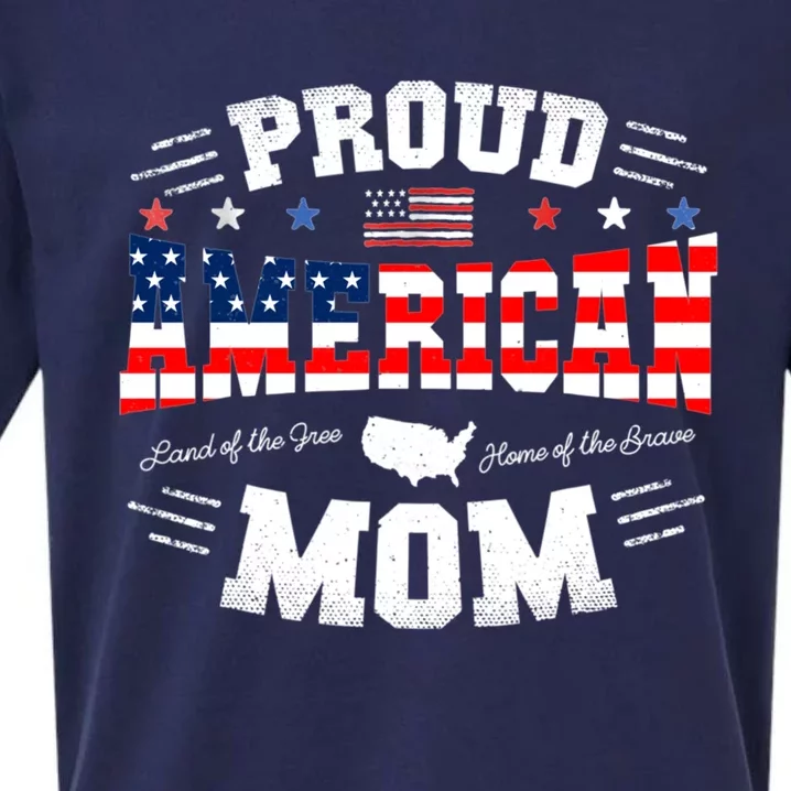 Proud American Mom Flag Usa 4th Of July Patriotic Mom Gift Sueded Cloud Jersey T-Shirt