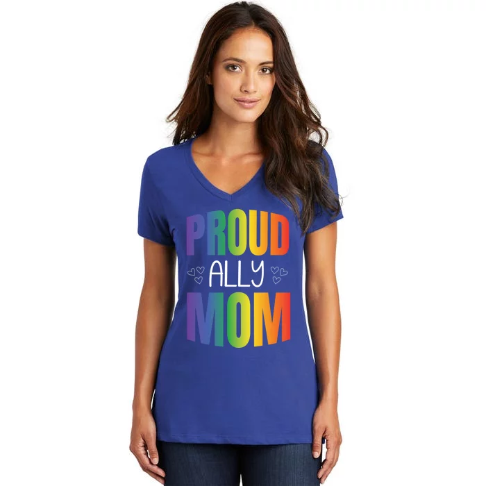 Proud Ally Mom Proud Lgbt Mom Gift Lesbian Pride Lgbtq Ally Meaningful Gift Women's V-Neck T-Shirt