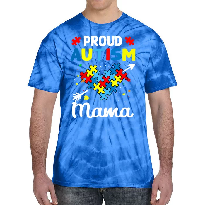 Proud Autism Mama Love Support Accept Heart Gift Tie-Dye T-Shirt