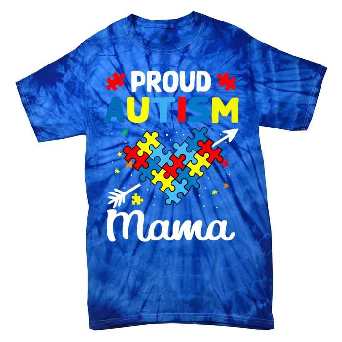 Proud Autism Mama Love Support Accept Heart Gift Tie-Dye T-Shirt