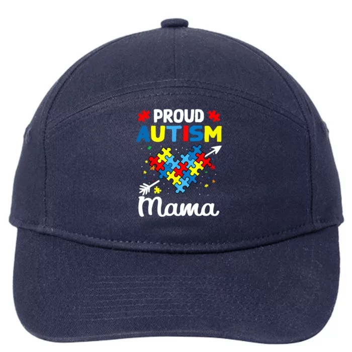 Proud Autism Mama Love Support Accept Heart Gift 7-Panel Snapback Hat