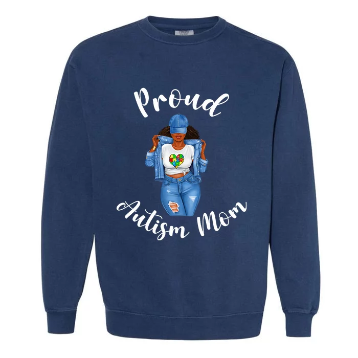 Proud Autism Mom African American Black Mom Woman Strong Garment-Dyed Sweatshirt