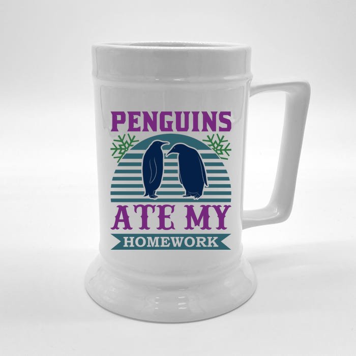 Penguins Ate My Homework Front & Back Beer Stein