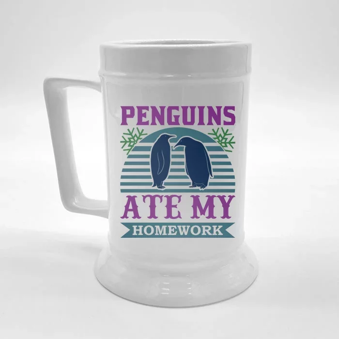 Penguins Ate My Homework Front & Back Beer Stein