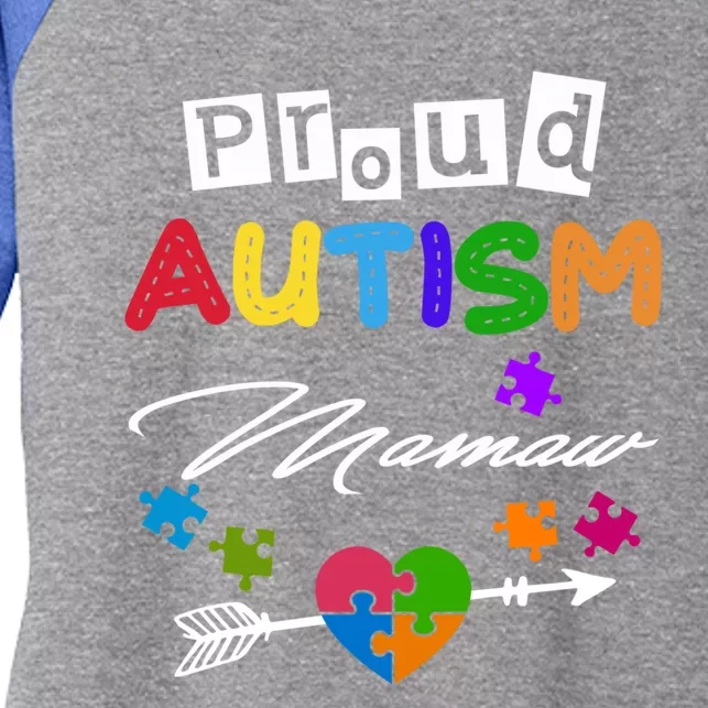 Proud Autism Mamaw Puzzle Heart Autism Awareness Great Gift Women's Tri-Blend 3/4-Sleeve Raglan Shirt