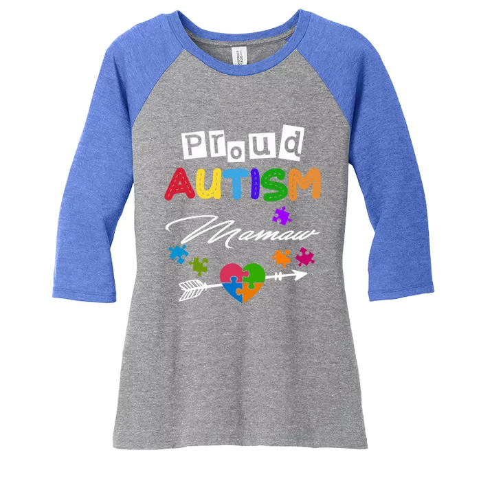 Proud Autism Mamaw Puzzle Heart Autism Awareness Great Gift Women's Tri-Blend 3/4-Sleeve Raglan Shirt