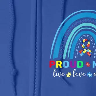 Proud Autism Mom Blue Rainbow Proud Mama Autism Awareness Funny Gift Full Zip Hoodie