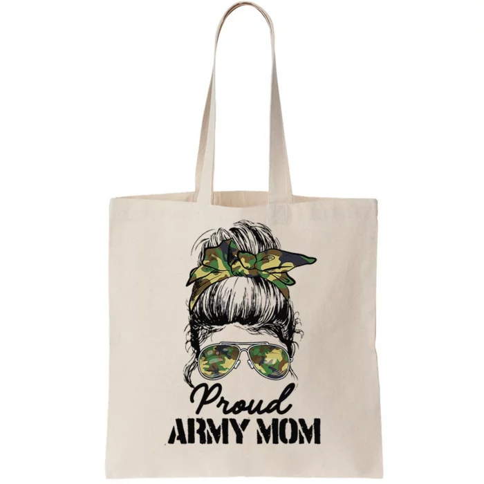 Proud Army Mom Camouflage Messy Bun Soldier Mother's Day Tote Bag