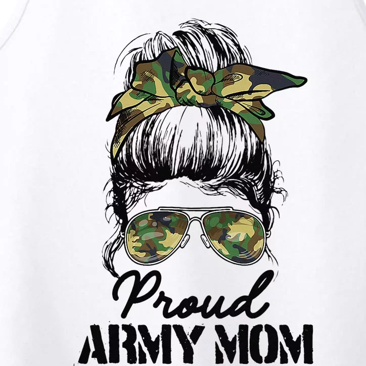 Proud Army Mom Camouflage Messy Bun Soldier Mother's Day Performance Tank