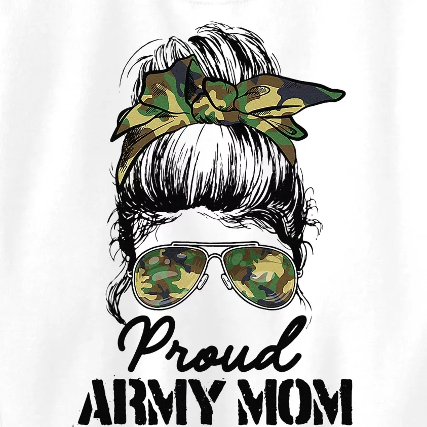 Proud Army Mom Camouflage Messy Bun Soldier Mother's Day Kids Sweatshirt