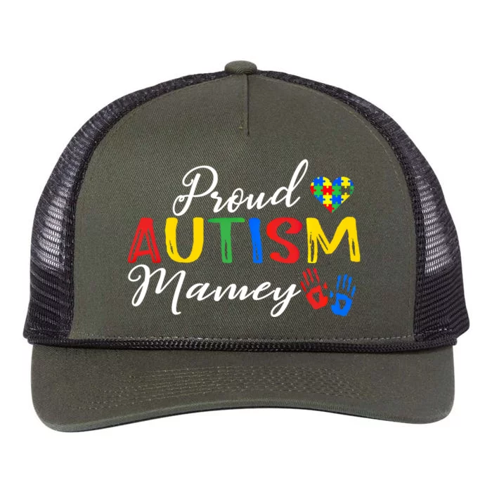 Proud Autism Mamey Autism Awareness Month Autistic Support Funny Gift Retro Rope Trucker Hat Cap