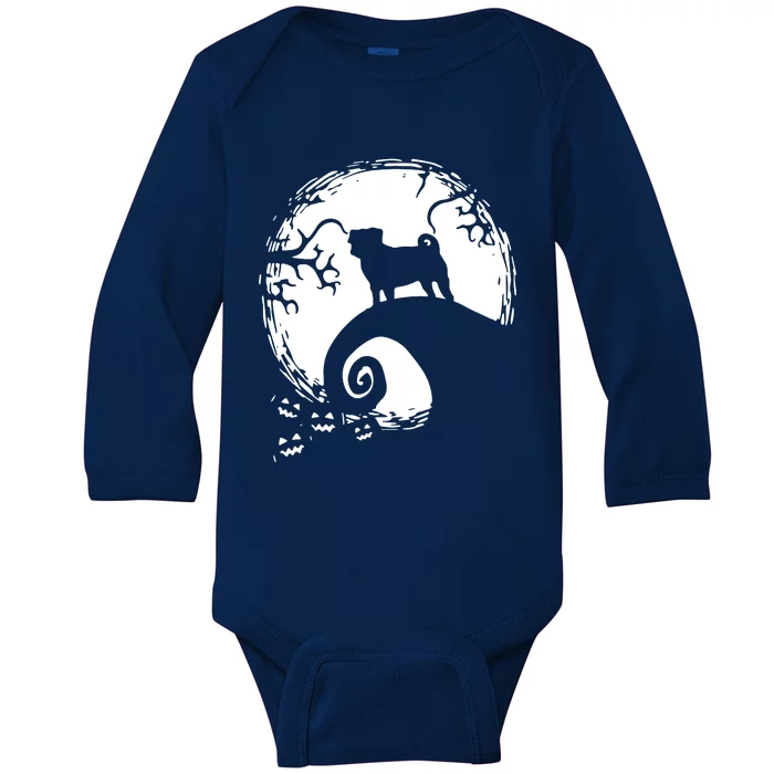 Pug And Moon Halloween Baby Long Sleeve Bodysuit