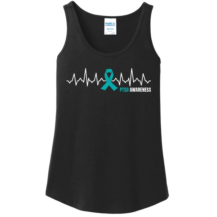 PTSD Awareness Month Heartbeat Ribbon Ladies Essential Tank