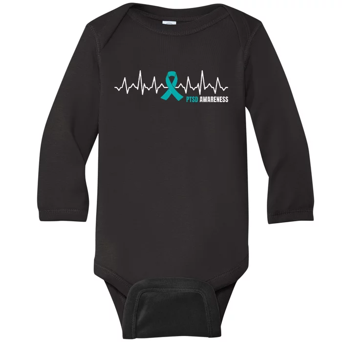 PTSD Awareness Month Heartbeat Ribbon Baby Long Sleeve Bodysuit