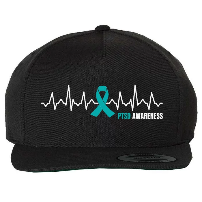 PTSD Awareness Month Heartbeat Ribbon Wool Snapback Cap