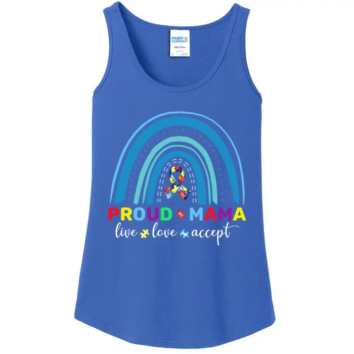 Proud Autism Mom Blue Rainbow Proud Mama Autism Awareness Gift Ladies Essential Tank