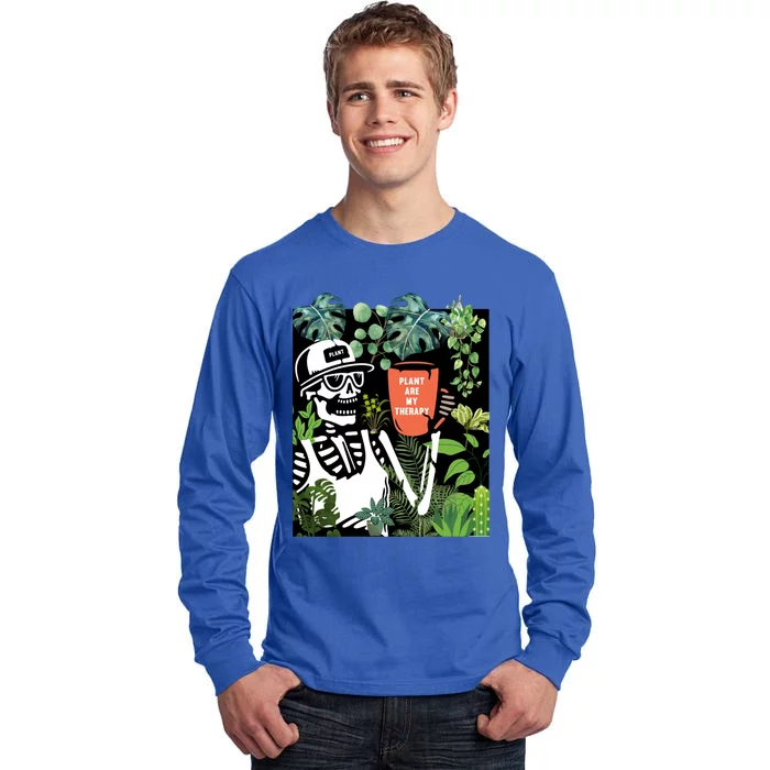 Plants Are My Therapy Skeleton Funny Plant Lover Gardener Gift Tall Long Sleeve T-Shirt