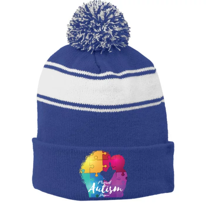 Proud Autism Mom Love Her Cool Gift Stripe Pom Pom Beanie