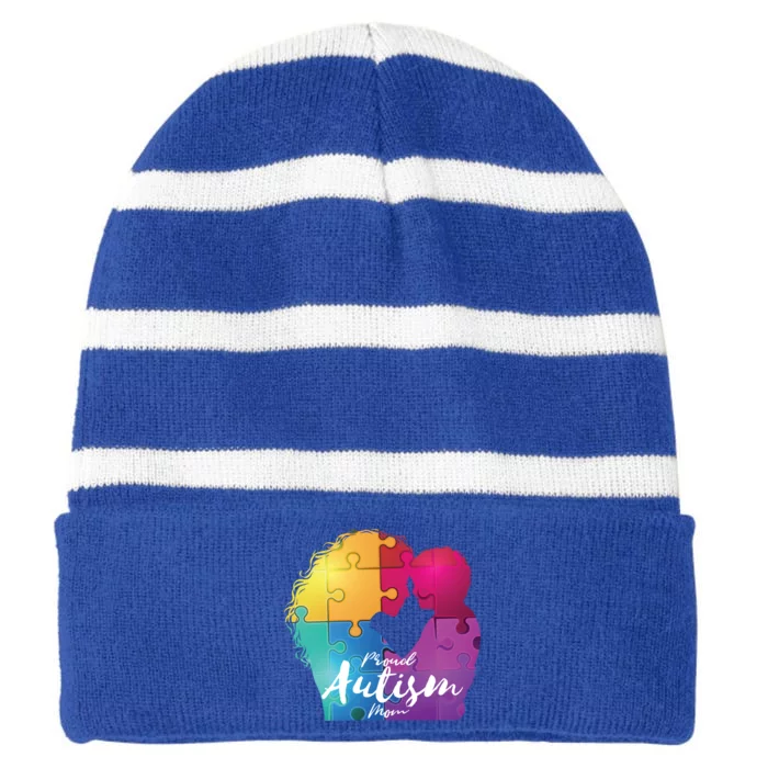 Proud Autism Mom Love Her Cool Gift Striped Beanie with Solid Band