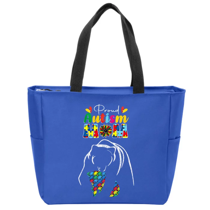 Proud Autism Mom Mother Autistic Awareness Mama Bear Funny Gift Zip Tote Bag