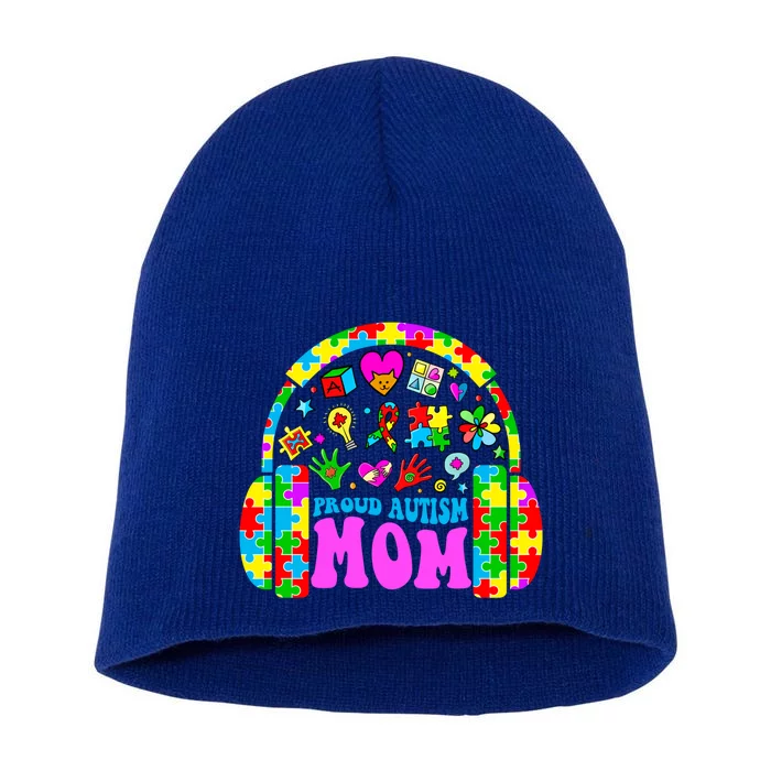 Proud Autism Mom Retro Mama Autism Awareness Month Gift Short Acrylic Beanie