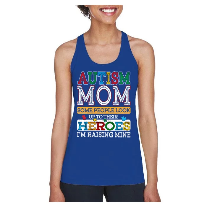 Proud Autism Mom Raising Hero Sped Mom Autism Awareness Gift Women's Racerback Tank