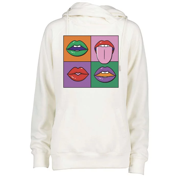 Pop Art Mouths Womens Funnel Neck Pullover Hood