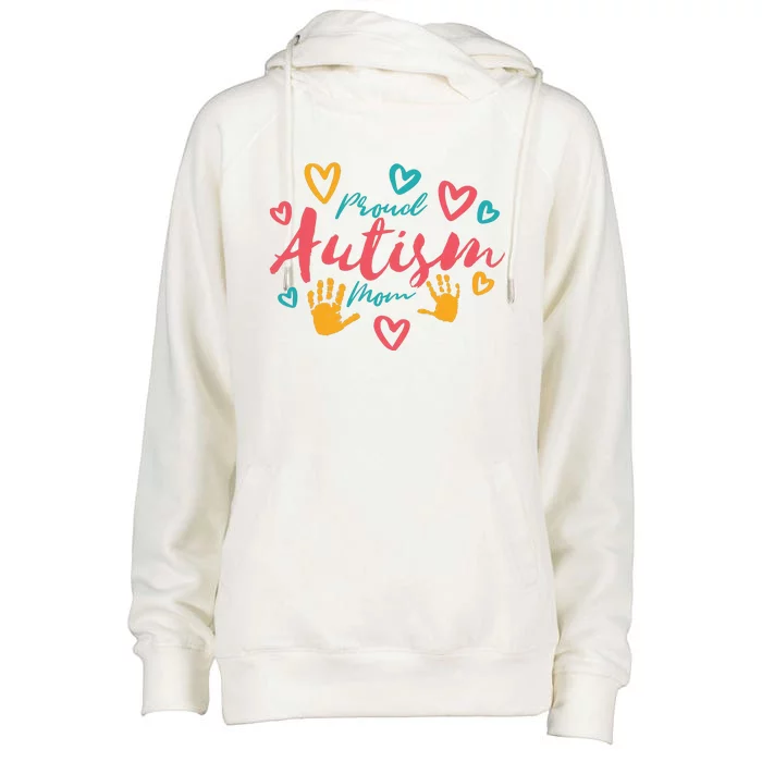 Proud Autism Mom Handprints Womens Funnel Neck Pullover Hood