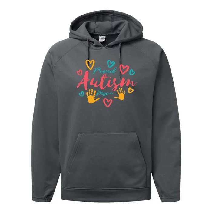 Proud Autism Mom Handprints Performance Fleece Hoodie