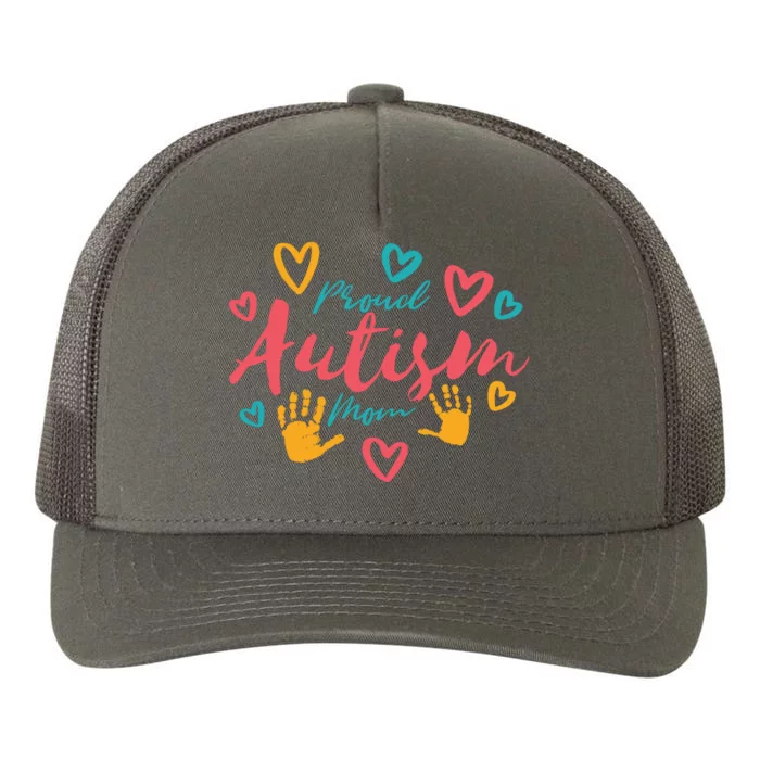 Proud Autism Mom Handprints Yupoong Adult 5-Panel Trucker Hat