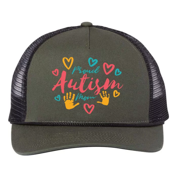 Proud Autism Mom Handprints Retro Rope Trucker Hat Cap