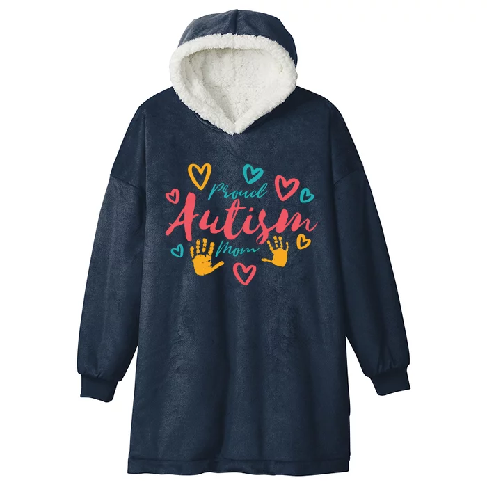 Proud Autism Mom Handprints Hooded Wearable Blanket