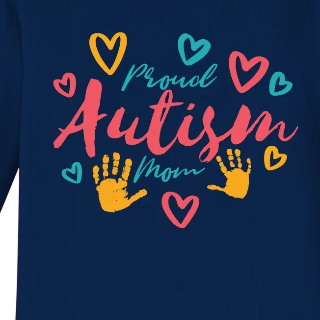 Proud Autism Mom Handprints Baby Long Sleeve Bodysuit