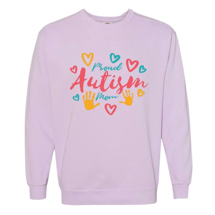 Proud Autism Mom Handprints Garment-Dyed Sweatshirt