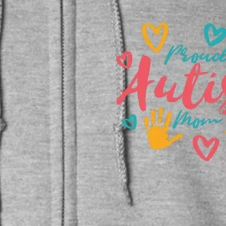 Proud Autism Mom Handprints Full Zip Hoodie