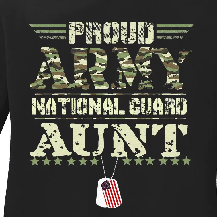 Proud Army National Guard Aunt USA Military Veteran Ladies Long Sleeve Shirt