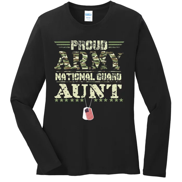 Proud Army National Guard Aunt USA Military Veteran Ladies Long Sleeve Shirt